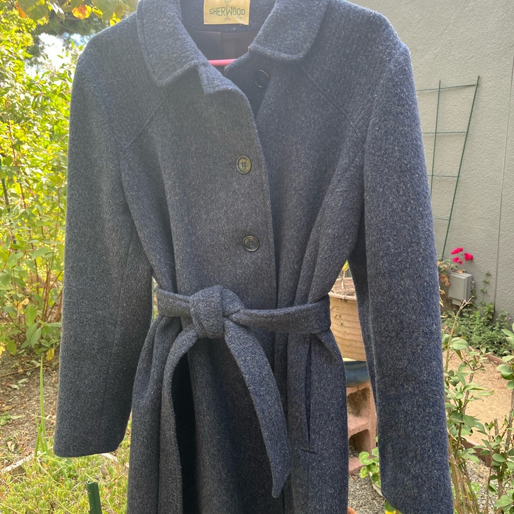 Navy Belted Wool Trench Coat